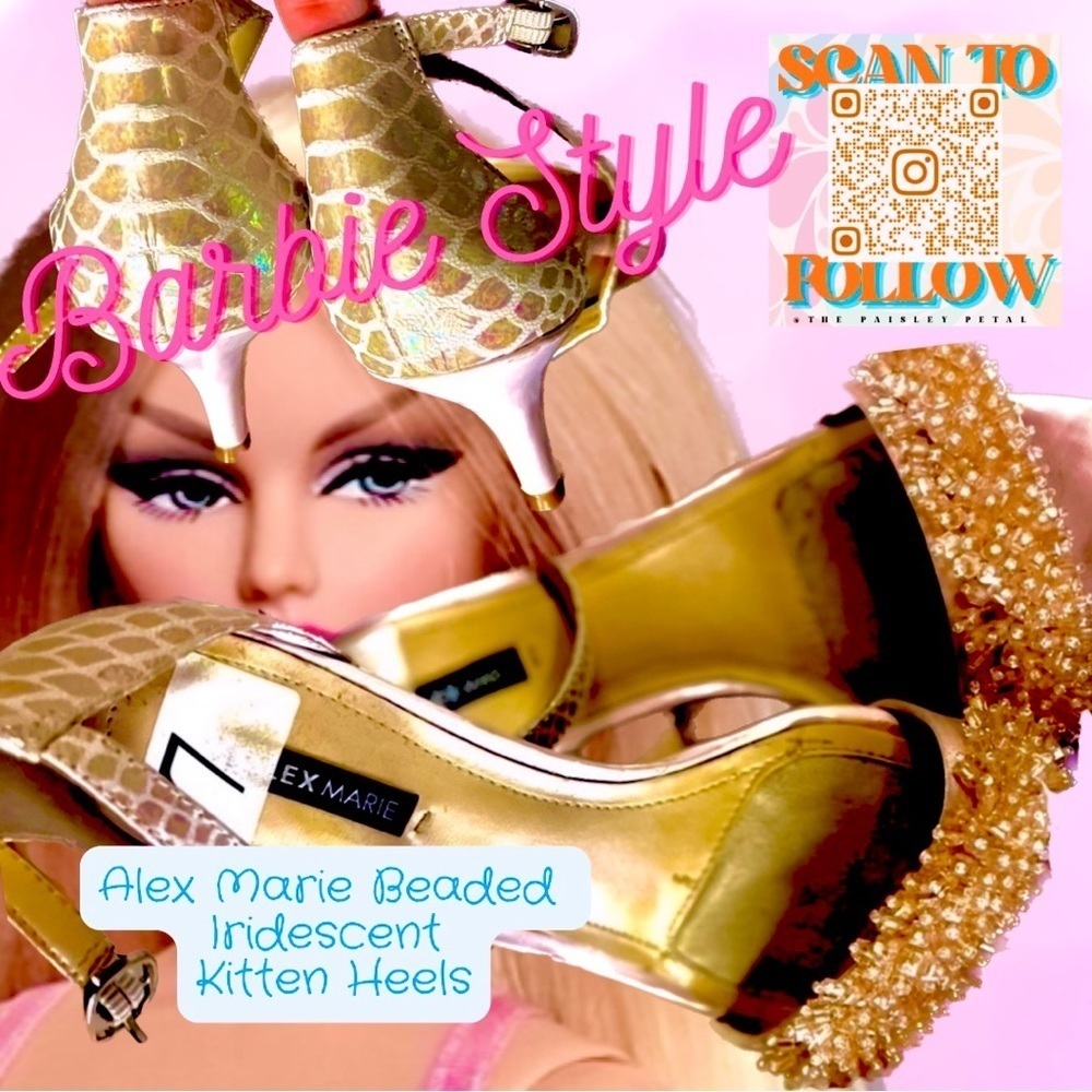 𝅺ALEX MARIE BEADED KITTEN HEELS WITH IRIDESCENT OUTER